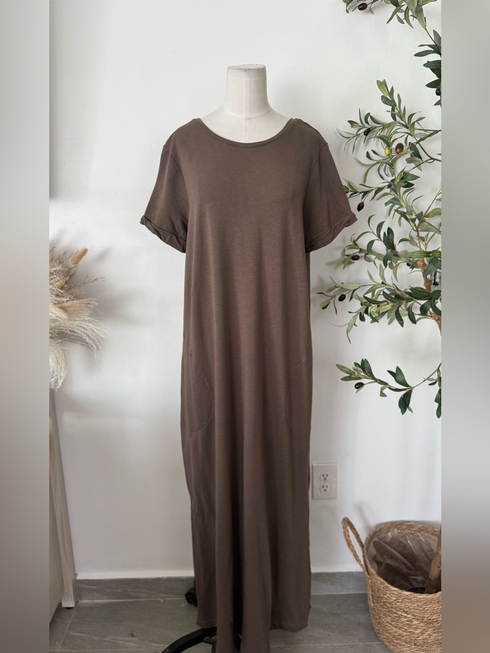 Pure Jill J.Jill Brown Tencel Modal Maxi T-Shirt Dress Pockets L